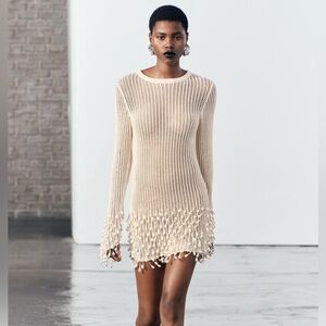 Zara knit dress with pearl fringe size L